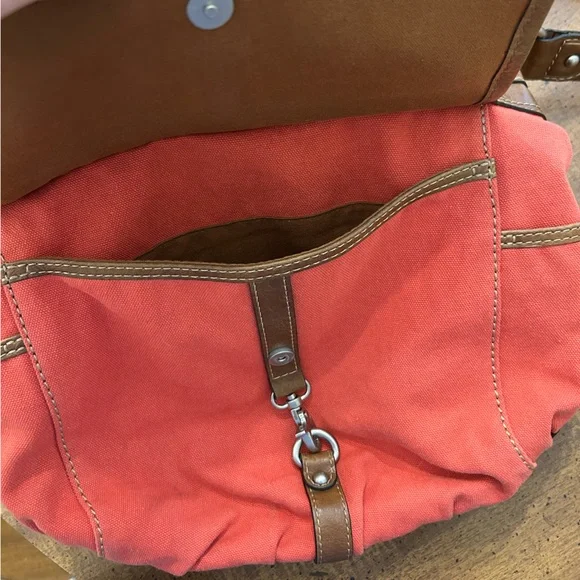 Fossil Red Canvas with Leather Accents Crossbody Purse Handbag Adjustable Strap - Picture 6 of 15